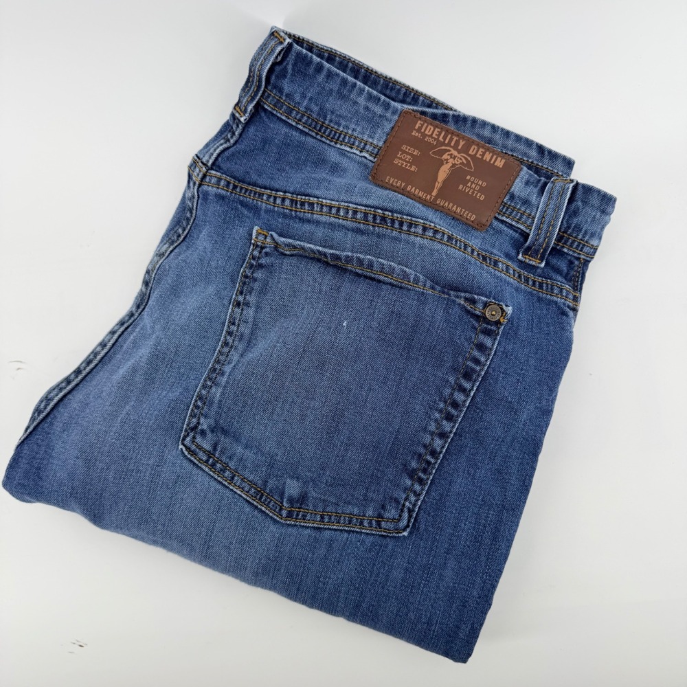 Fidelity Denim Jimmy Slim Straight Jeans Mens 38 Medium Wash Blue Stretch
